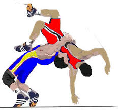 two wrestlers in a battle